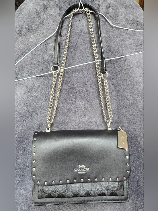 Coach Handbags - COACH KLARE CROSSBODY 90400 • SIGNATURE CANVAS WITH RIVETS • BLACK/SILVER